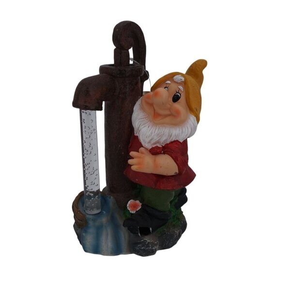 Garden Gnome with Solar Light & LED Water Pump – 10" Resin Statue, Broken/Damage - Picture 1 of 9